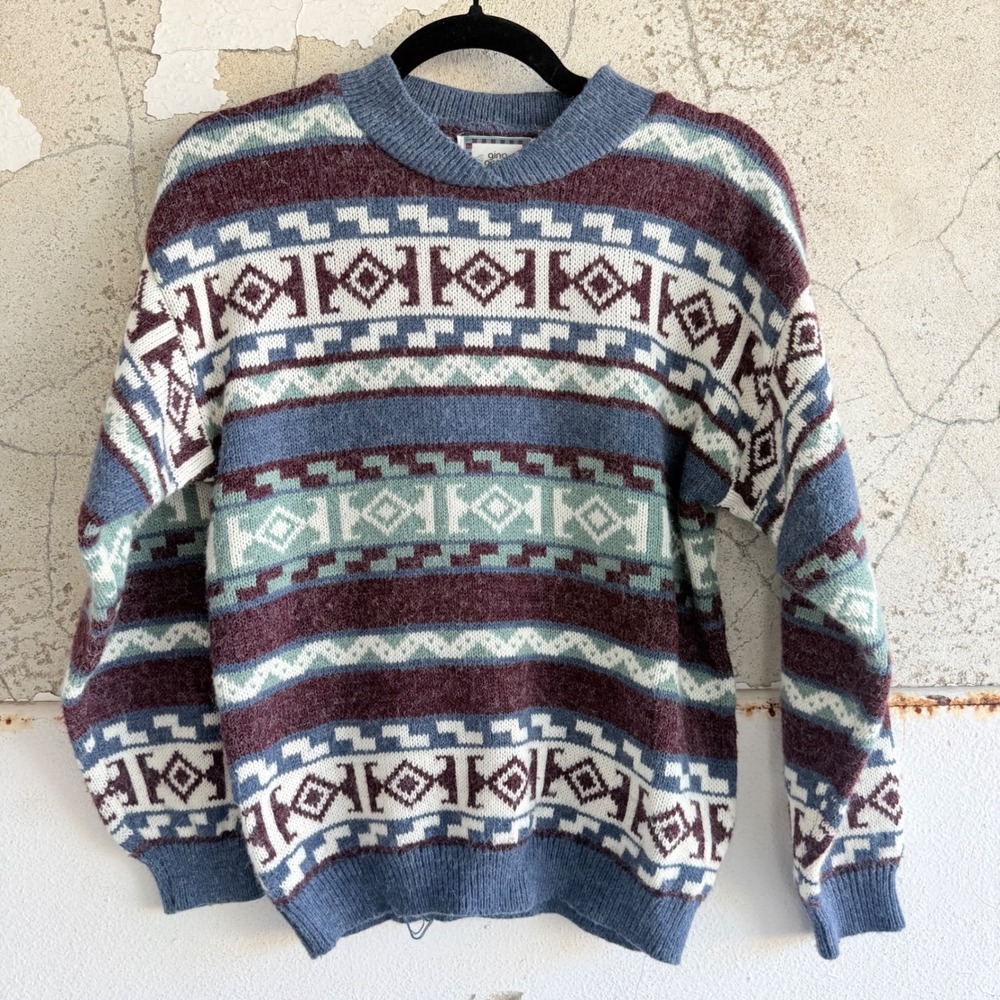 Vintage Sweater Geometric Southwestern Knit Pullover Womens M Boho Indie Sleaze